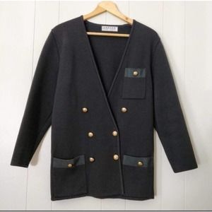 VTG JAEGER Oversized Black Wool Nautical Cardigan